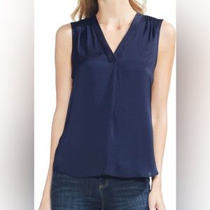 Vince Camuto Rumpled Satin Blouse, Classic Navy, Size L